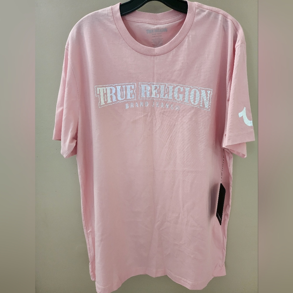 NWT True Religion Foil Crew tee XL- dull pink